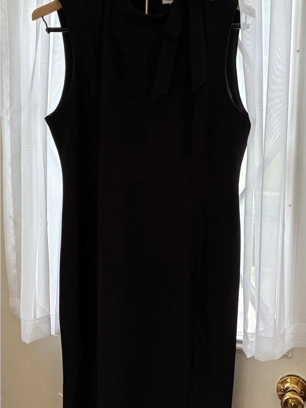 Calvin Klein Black Sleeveless Shift Dress with Neck Tie size 16